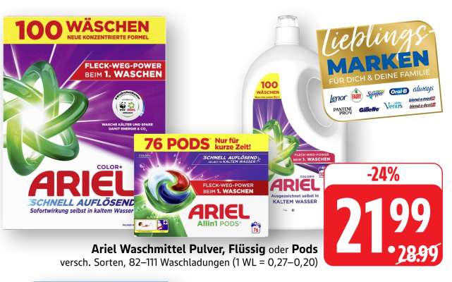 Ariel Waschmittel Pulver, Flüssig oder Pods
