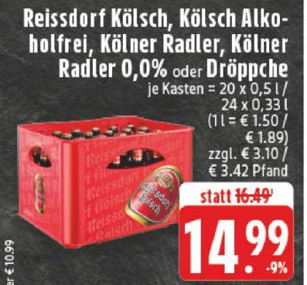 Reissdorf Kölsch, Kölsch Alkoholfrei, Kölner Radler, Kölner Radler 0,0% oder Dröppche