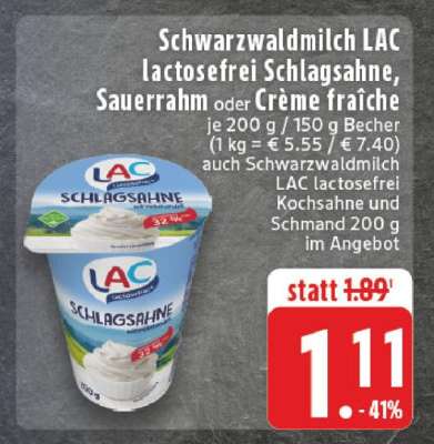 Schwarzwaldmilch LAC lactosefrei Schlagsahne, Sauerrahm oder Crème fraîche