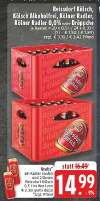 Reissdorf Kölsch, Kölsch Alkoholfrei, Kölner Radler, Kölner Radler 0,0% oder Dröppche
