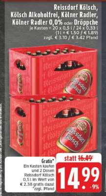 Reissdorf Kölsch, Kölsch Alkoholfrei, Kölner Radler, Kölner Radler 0,0% oder Dröppche