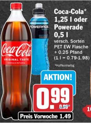 Coca-Cola* 1,25 l oder Powerade 0,5 l