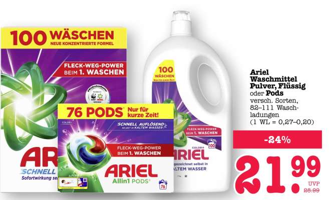 Ariel Waschmittel Pulver, Flüssig oder Pods