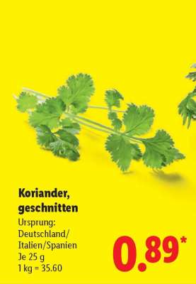 Koriander, geschnitten