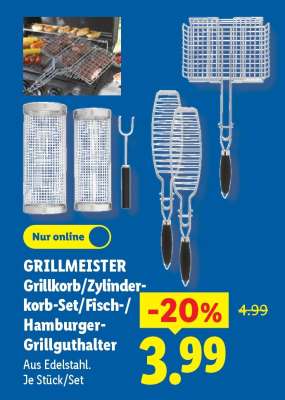 GRILLMEISTER Grillkorb/Zylinderkorb-Set/Fisch-/Hamburger-Grillguthalter