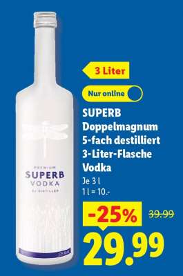SUPERB Doppelmagnum 5-fach destilliert 3-Liter-Flasche Vodka