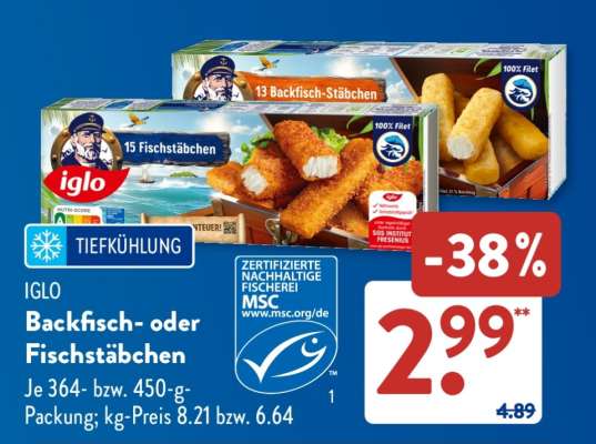 IGLO Backfisch- oder Fischstäbchen