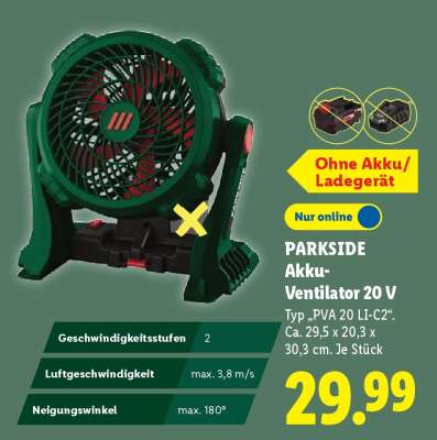 PARKSIDE Akku-Ventilator 20 V