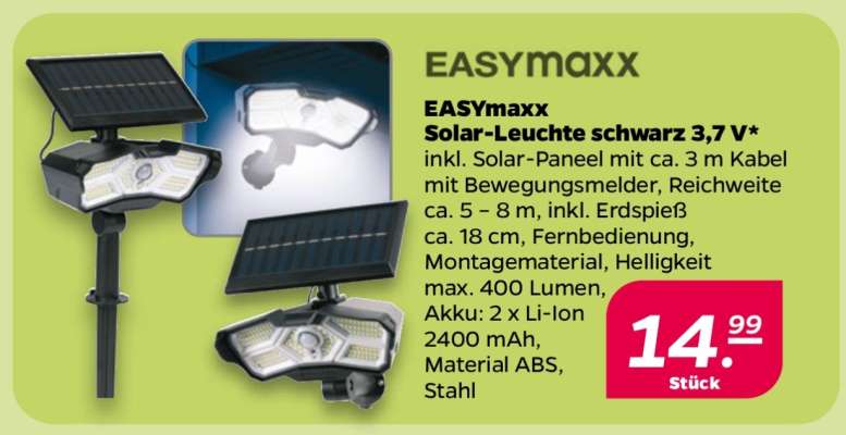 EASYmaxx Solar-Leuchte schwarz 3,7 V