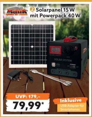 Solarpanel 15 W mit Powerpack 40 W