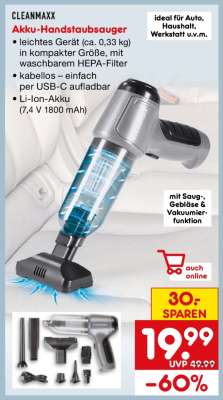 CLEANmaxx Akku-Handstaubsauger