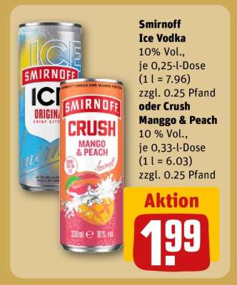 Smirnoff Ice Vodka oder Crush Manggo & Peach