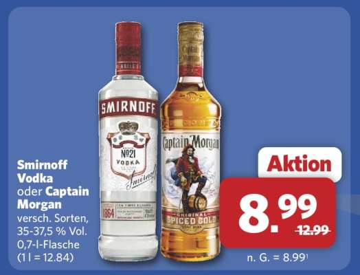 Smirnoff Vodka oder Captain Morgan