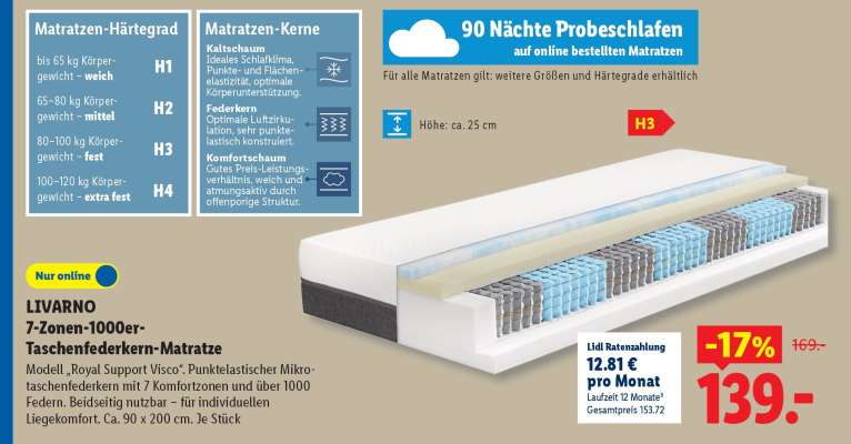 LIVARNO 7-Zonen-1000er-Taschenfederkern-Matratze