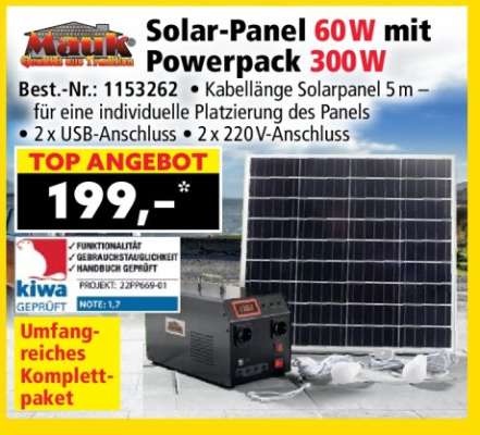 Solar-Panel 60W mit Powerpack 300W