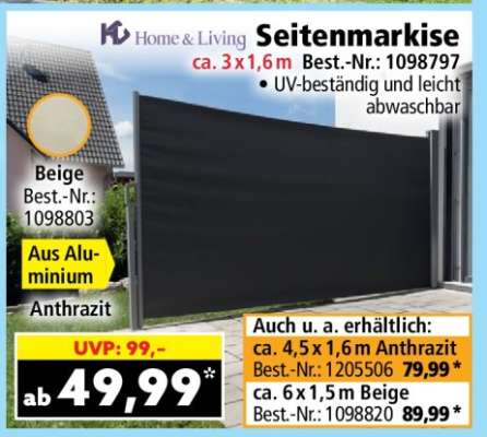 Seitenmarkise ca. 3 x 1,6 m