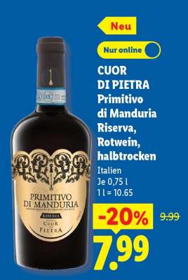 CUOR DI PIETRA Primitivo di Manduria Riserva, Rotwein, halbtrocken