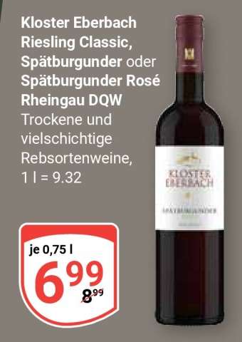 Kloster Eberbach Riesling Classic, Spätburgunder oder Spätburgunder Rosé Rheingau DQW