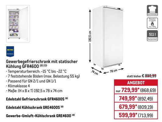 Edelstahl Gefrierschrank GFR4600S