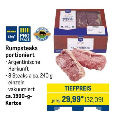 Rumpsteaks portioniert