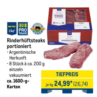 Rinderhüftsteaks portioniert