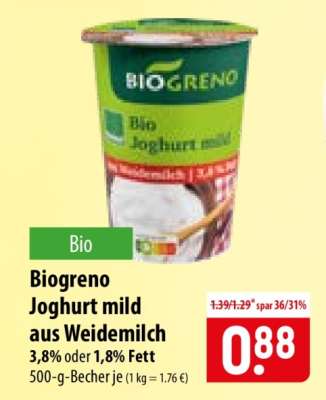 Biogreno Joghurt mild aus Weidemilch