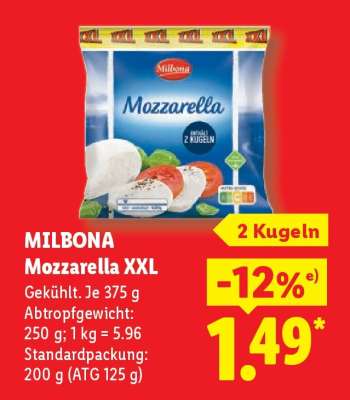 Milbona Mozzarella XXL
