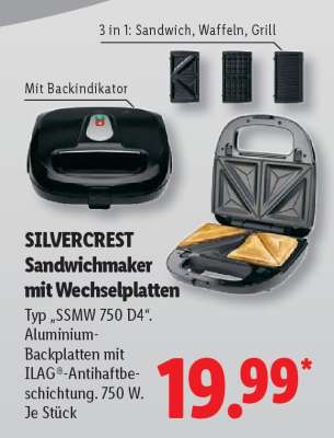 Silvercrest Sandwichmaker mit Wechselplatten