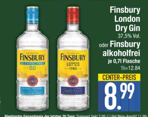 Finsbury London Dry Gin oder Finsbury alkoholfrei