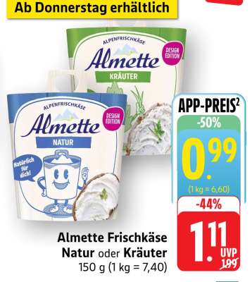 Almette Frischkäse Natur oder Kräuter