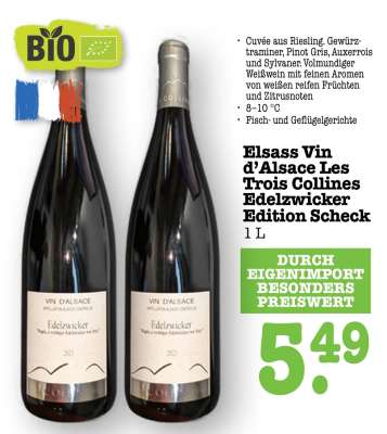 Elsass Vin d’Alsace Les Trois Collines Edelzwicker Edition Scheck