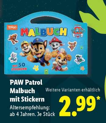 PAW Patrol Malbuch mit Stickern
