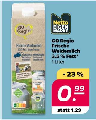 GO Regio Frische Weidemilch 3,5 % Fett*