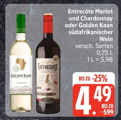 Entrecôte Merlot und Chardonnay oder Golden Kaan südafrikanischer Wein