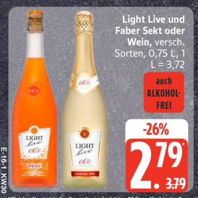 Light Live und Faber Sekt oder Wein