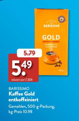 BARISSIMO Kaffee Gold entkoffeiniert