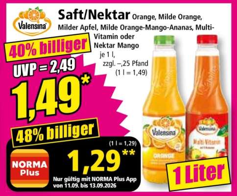 Saft/Nektar Orange, Milde Orange, Milder Apfel, Milde Orange-Mango-Ananas, Multi-Vitamin oder Nektar Mango