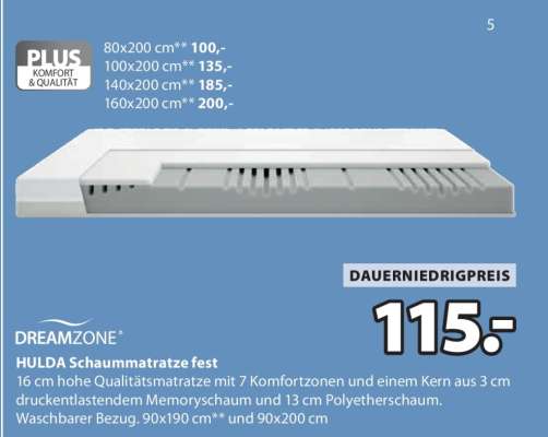 DREAMZONE HULDA Schaumstoffmatratze fest