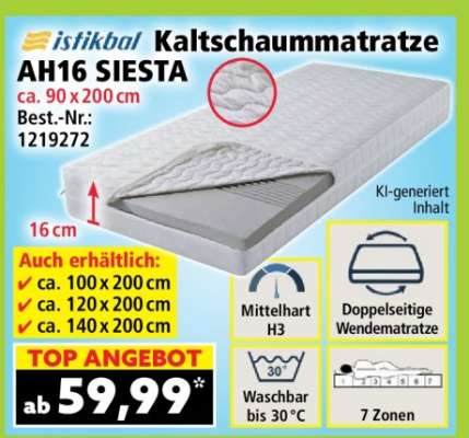 Kaltschaummatratze AH16 SIESTA