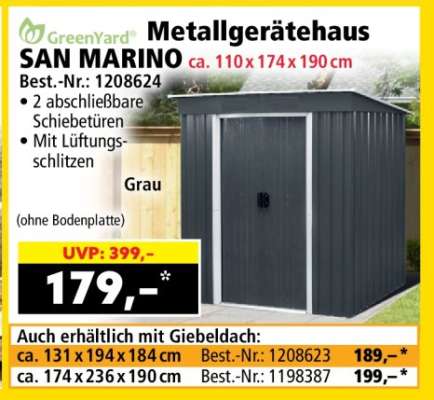 Metallgerätehaus SAN MARINO ca. 110 x 174 x 190 cm