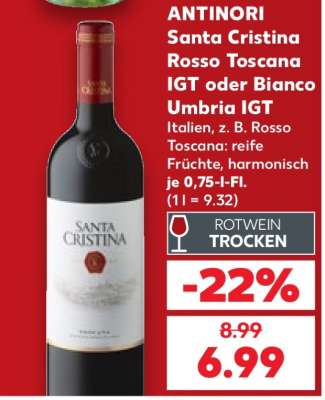 ANTINORI Santa Cristina Rosso Toscana IGT oder Bianco Umbria IGT
