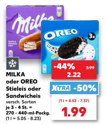MILKA oder OREO Stieleis oder Sandwicheis