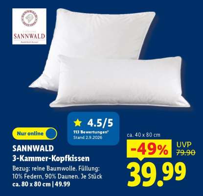 SANNWALD 3-Kammer-Kopfkissen