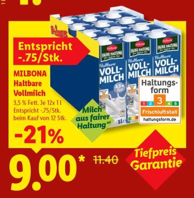 Milbona Haltbare Vollmilch