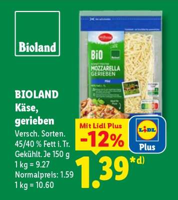 Bioland Käse, gerieben