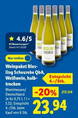 Weinpaket Riesling Scheurebe QbA, Weißwein, halbtrocken