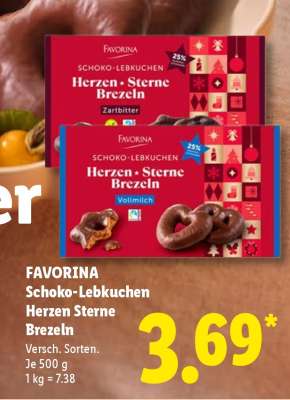 Favorina Schoko-Lebkuchen Herzen Sterne Brezeln