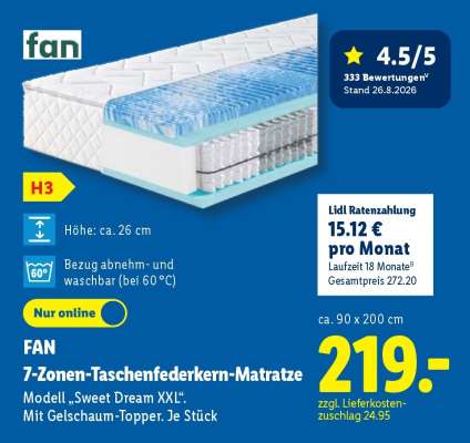 fan 7-Zonen-Taschenfederkern-Matratze