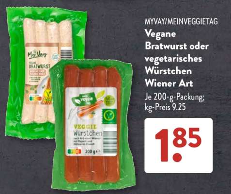 Vegane Bratwurst oder vegetarisches Würstchen Wiener Art