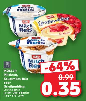 MÜLLER Milchreis, Kokosmilch-Reis oder Grießpudding